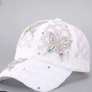 Embellished White Butterfly Cap